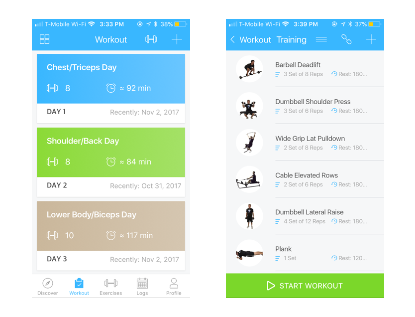 Jefit workout screen on Healthy & Exercise